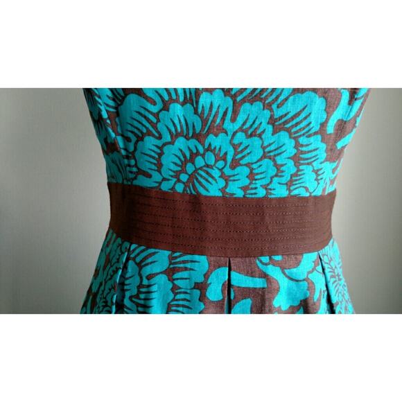 Eliza J Halter Dress Brown Turquoise Floral Linen Rayon 4 - Picture 5 of 8